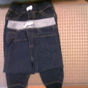Carter's Dark Blue Denim-Look Pull-On Pants with Gray Waistband